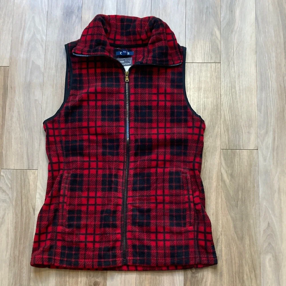 Chaps vest fleece checkered plaid print zip front vest with pockets S - Picture 13 of 17